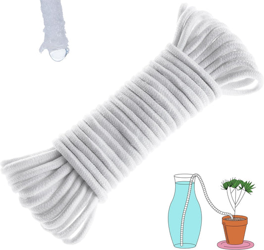 50ft 1/4 inch Plants Self Watering Capillary Wick Rope Cord DIY Vacation Potted Flower Sitter Hydroponic Wicking Planter Pot Garden Seeds Starting Seedling Automatic Waterer System Device Line