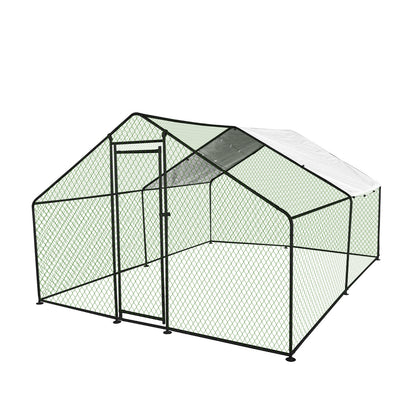 Large Metal Chicken Coop Walk-In Chicken Run 13x10x6.6 ft Peaked Roof Farm Yard