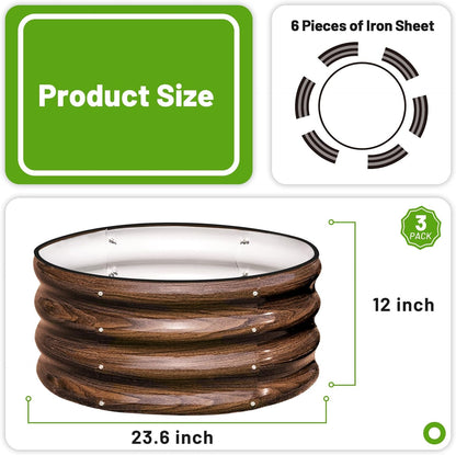3 Pcs 2x2x1ft Round Galvanized Raised Garden Bed Kit Outdoor, Metal Planter Box for Planting Plants Vegetables, Brown