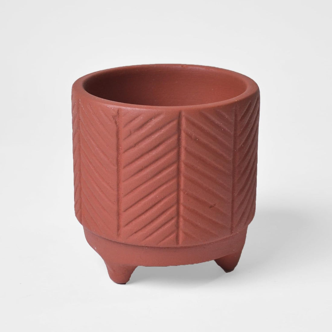 FINE Living 4 Inch Terracotta Pot with Chevron Pattern, Boho Ceramic Planter Clay Pots for Indoor Plants, Succulent Planter with Drainage Hole and Mesh Net, Garden & Home Decor