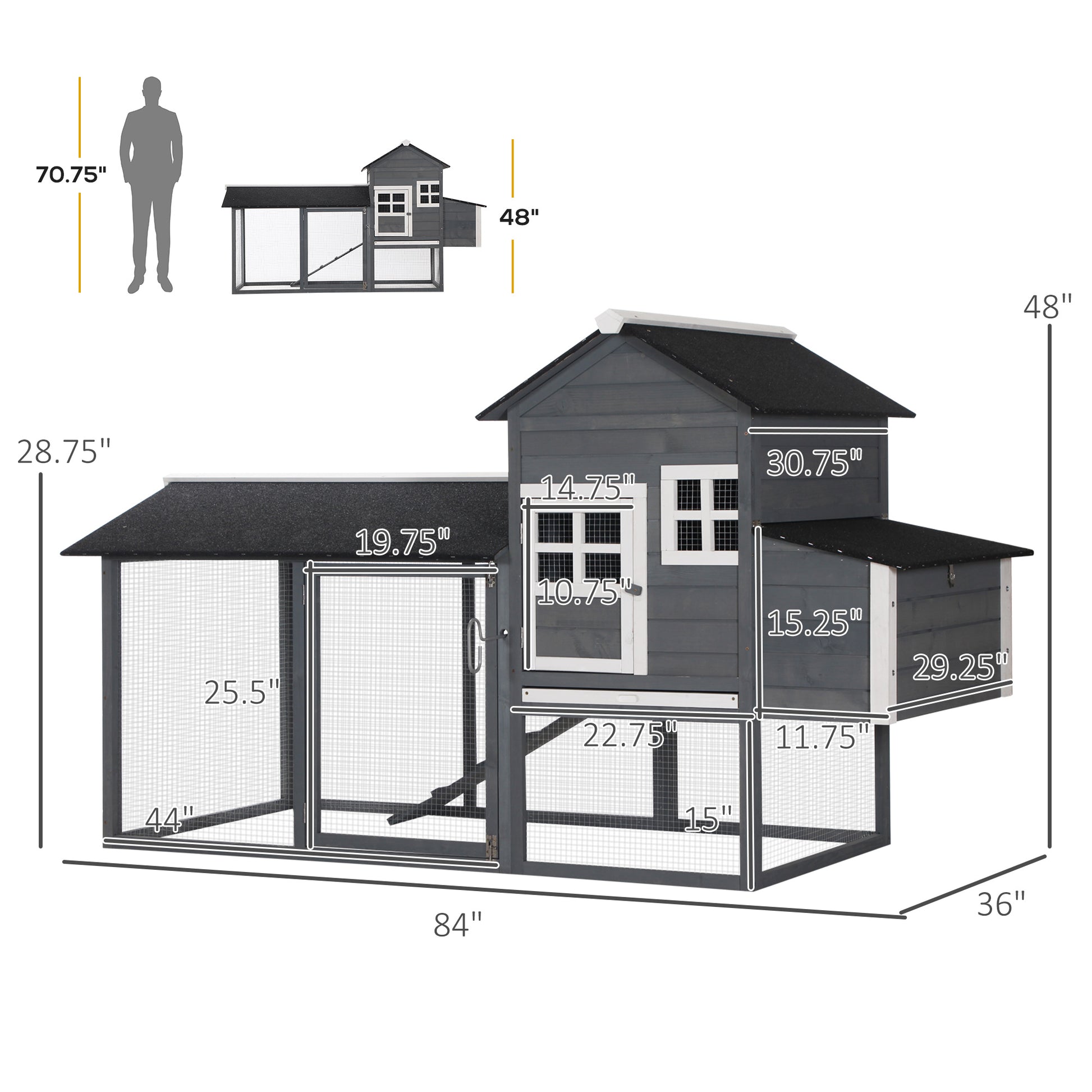 PawHut 84'' Chicken Coop Deluxe Wooden House Hen Backyard Poultry Hutch Run Box