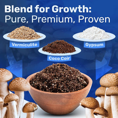 Dry Mushroom Substrate Mix | Produces 10 Pounds of Pasteurized Bulk Substrate | CVG Blend (Coco Coir, Vermiculite, Gypsum)