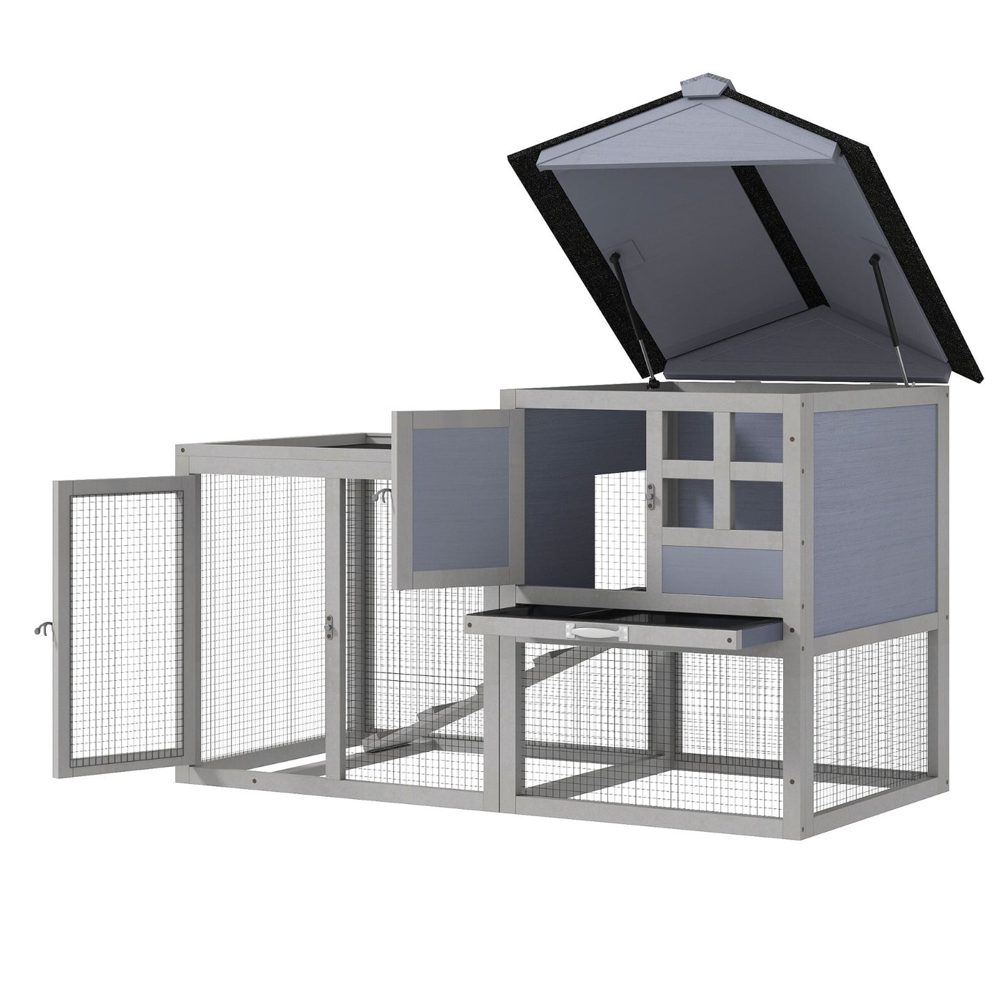 48"L Wooden Rabbit Hutch Large Chicken Coop W/ Removable Tray&Roof In/Outdoor