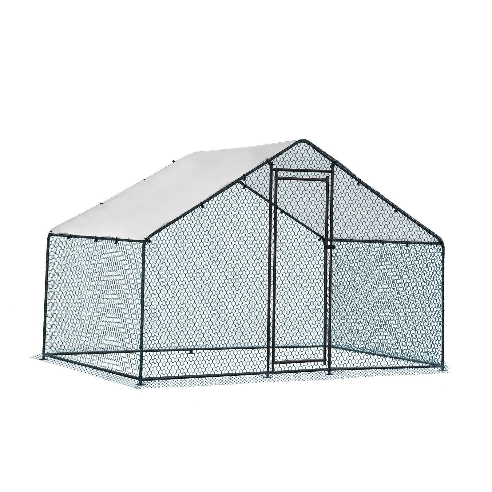 Metal Chicken Coop 6.5/10/13/20 FT Large Walk-in Hen Cage House with Cover Roof