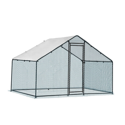 Metal Chicken Coop 6.5/10/13/20 FT Large Walk-in Hen Cage House with Cover Roof