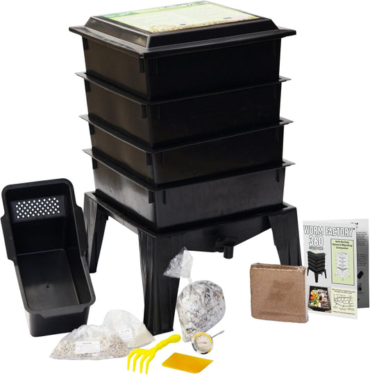 ® 360 Black US Made Composting System for Recycling Food Waste at Home – 4 Trays for Efficient Vermicomposting – Durable, Space-Efficient Design, Easy to Assemble, No Odor