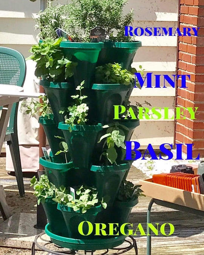 1305-HG 5-Tier Stackable Strawberry, Herb, Flower, & Vegetable Planter - Vertical Gardening Indoor / Outdoor Stacking Garden Pots Hunter Green, 22.5 Quarts