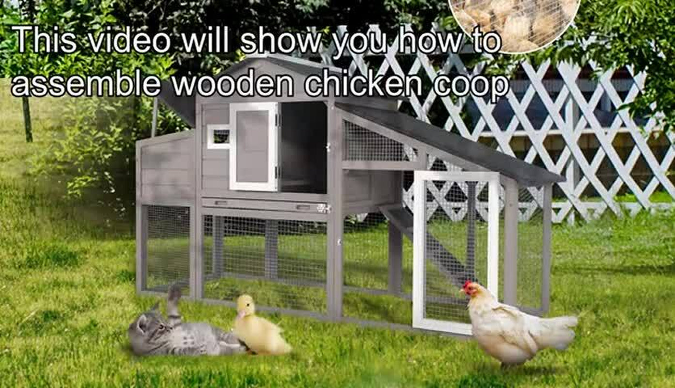 PetsCosset Chicken Coop Wooden Backyard Hen House with Run Nesting Box & Trays