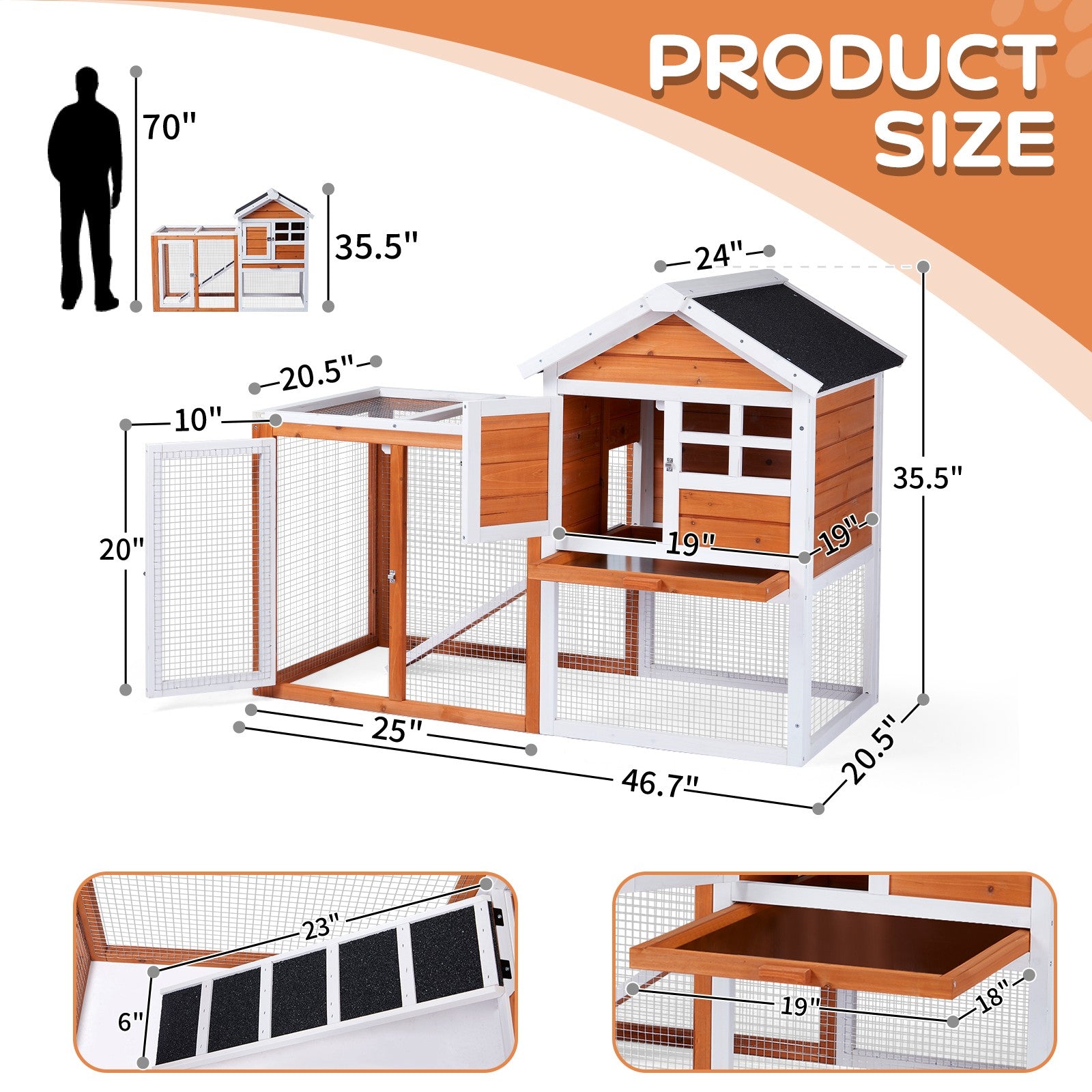 47" Wooden Rabbit Hutch Outdoor Chicken Coop Indoor Bunny Cage Pet House w/ Run