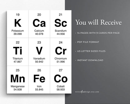 Printable Periodic Table of Elements Flash Cards. Chemistry Flash Cards. Elements Flash Cards.
