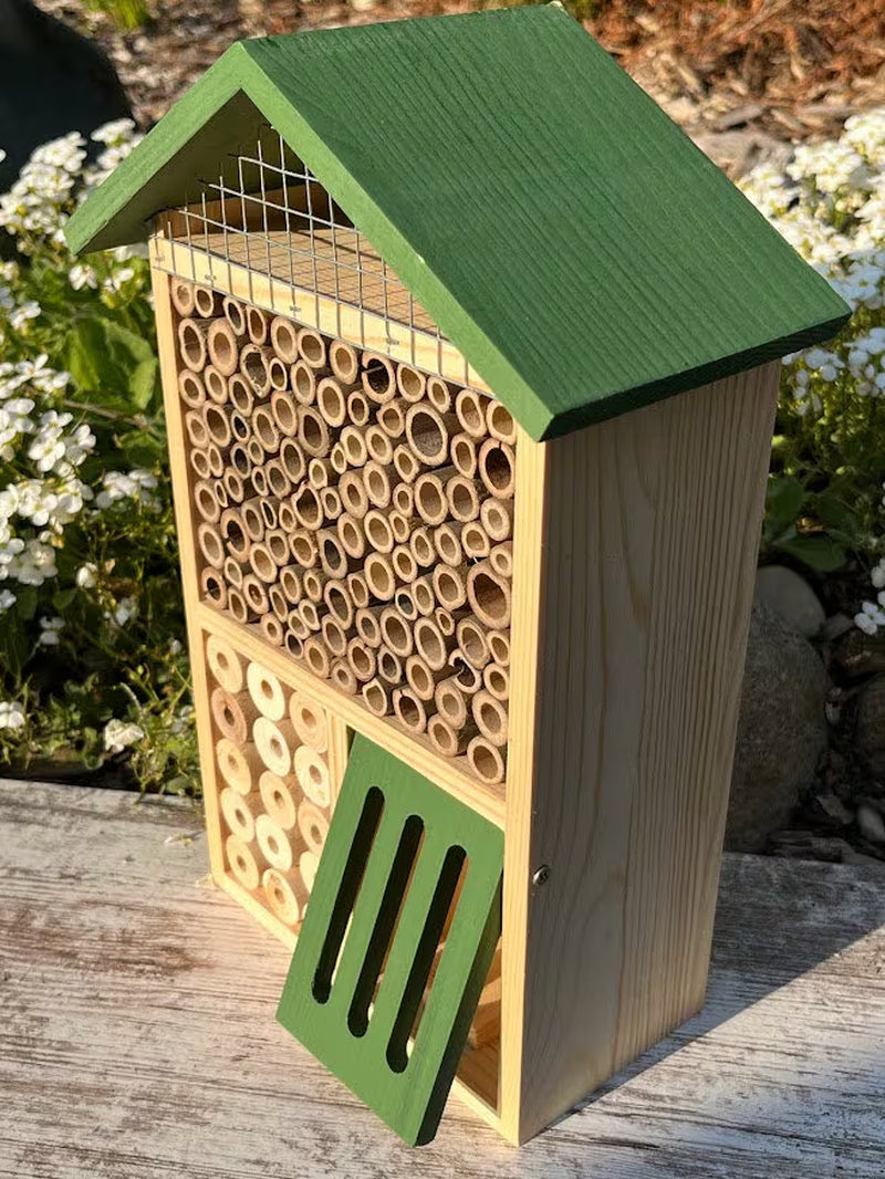 Sunny Pollinator Hotel: Native Bee House, Organic Gardening Gift
