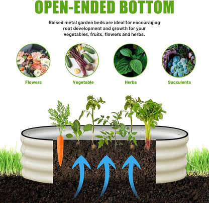 Galvanized Raised Garden Bed Outdoor, 2 Pcs 4x2x1ft Oval Metal Planter Box for Planting Plants Vegetables, White