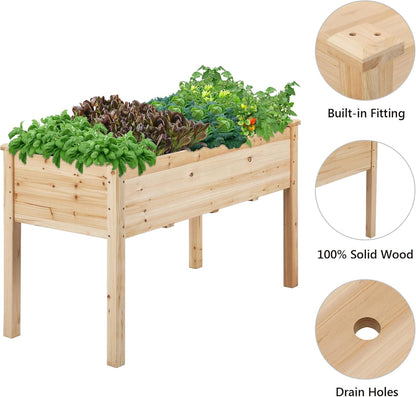 1pc Raised Garden Bed 48x24x30in Elevated Wooden Horticulture Planter Box with Legs Standing Growing Bed for Gardening/Backyard/Patio/Balcony