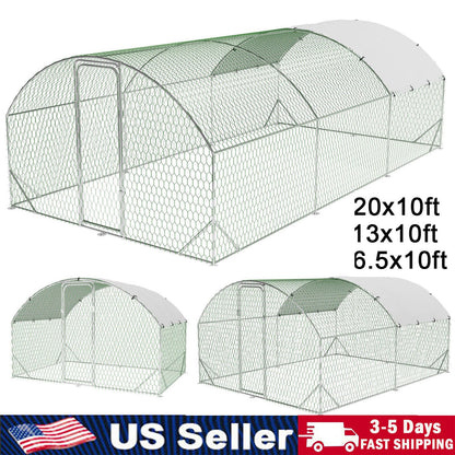 20 x10 ft Walk-in Metal Chicken Coop Poultry Cage Pet House w/ Chicken Run Cover