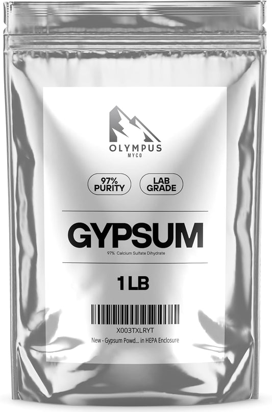 97% Pure Gypsum Powder, 1 lb – High Solubility Calcium Sulfate Dihydrate for Soil, Gardens, Lawns, and Mushroom Substrate