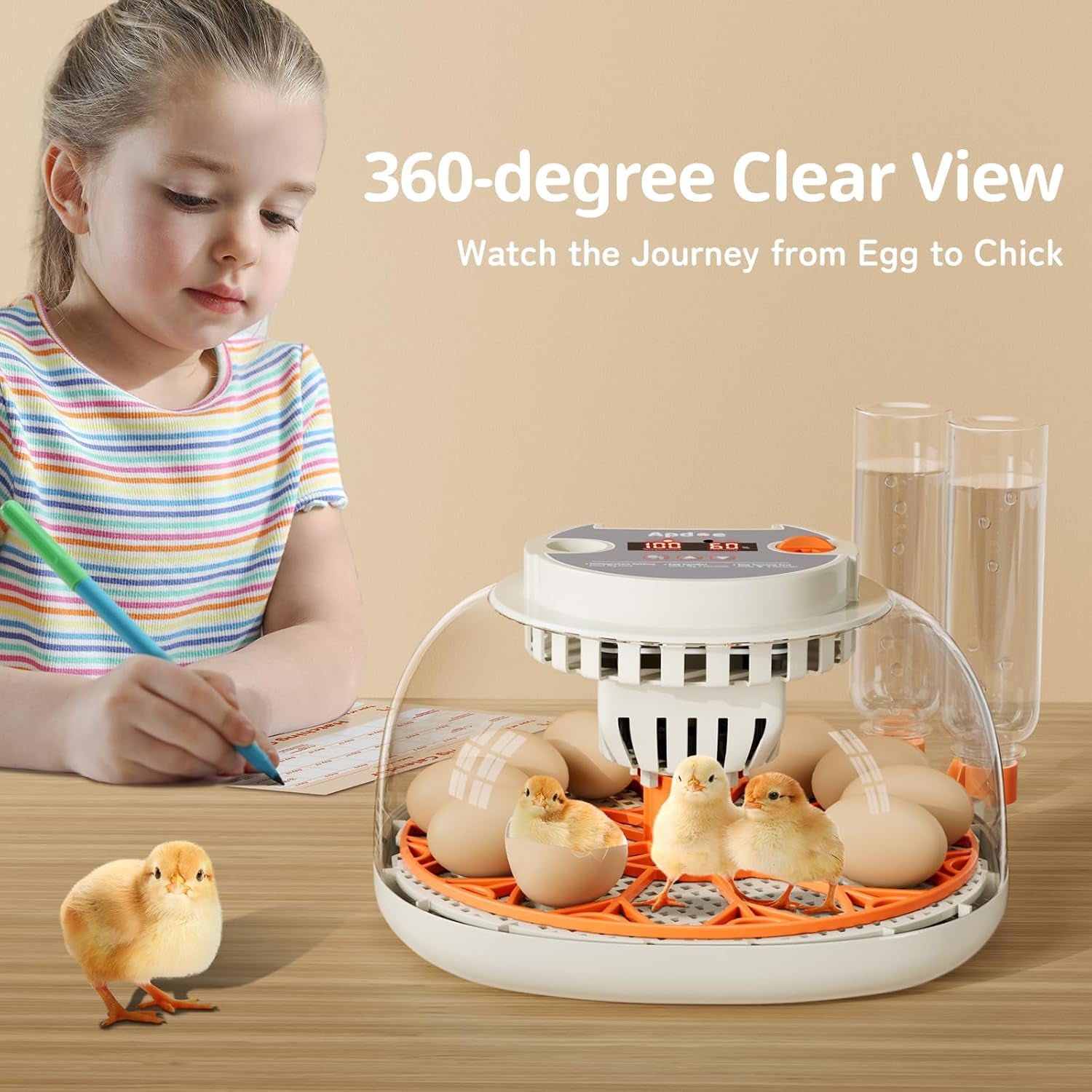 Egg Incubator with Temperature and Humidity Control, Automatic Egg Turner, Egg Candler, External Water Bottle Refill, Air Vent, 360° Clear View, Hatching Chicken Duck Quail Bird,  HatchPro 12
