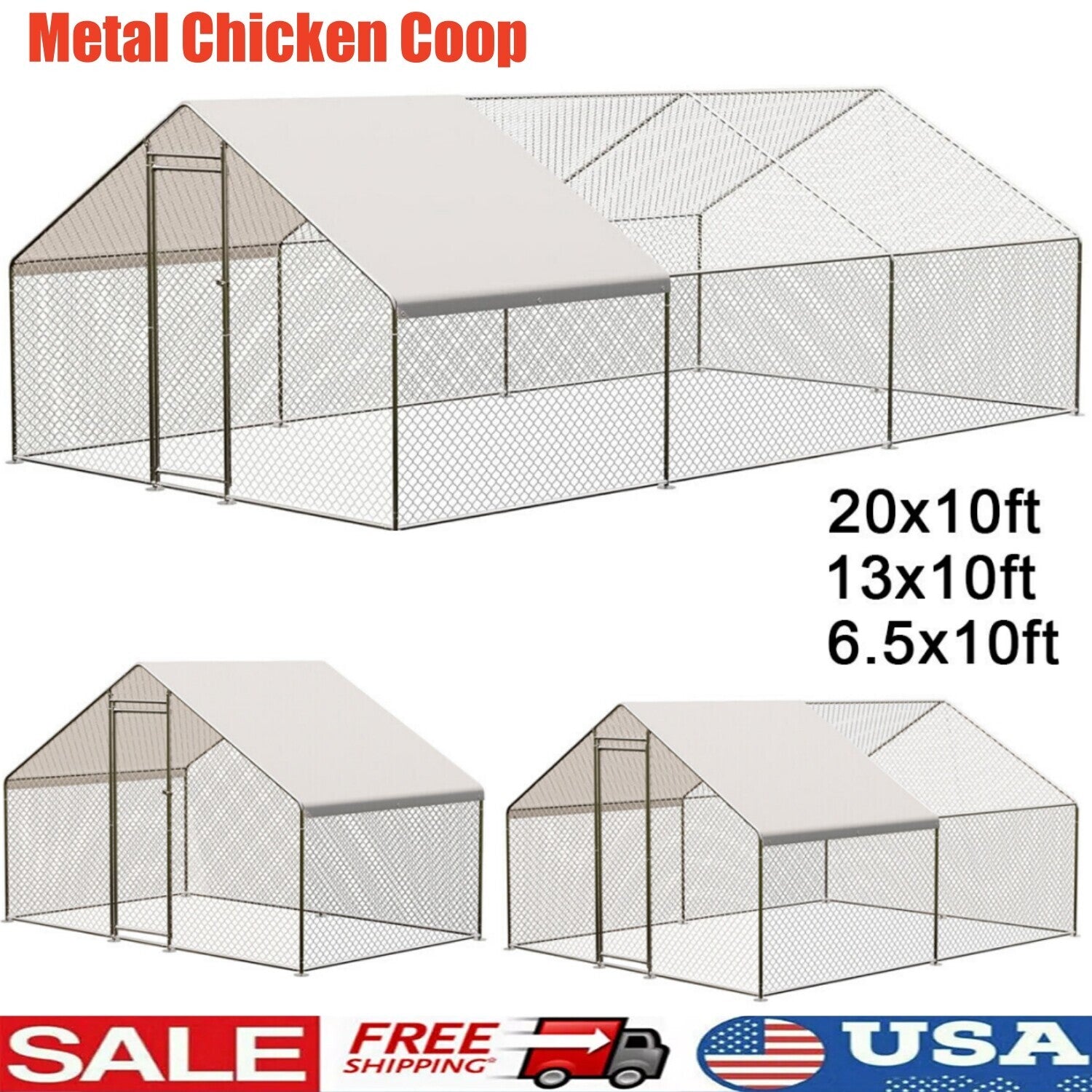 20FTx10FT Walk-in Chicken Coop Poultry Cage Hutches Pet House Chicken Run Cover