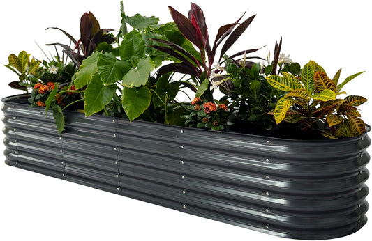 Raised Garden Bed Kits, 17" Tall 9 in 1 8ft X 2ft Metal Raised Planter Bed for Vegetables Flowers Ground Planter Box-Modern Gray