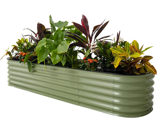 Raised Garden Bed Kits, 17" Tall 9 in 1 8ft X 2ft Metal Raised Planter Bed for Vegetables Flowers Ground Planter Box-Olive Green