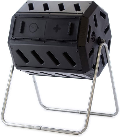 IM4000 Dual Chamber Tumbling Composter Canadian-Made, 100% Recycled Resin - Outdoor Rotating Compost Tumbler Bin for Garden, Kitchen, and Yard Waste, Black (37 Gallon)