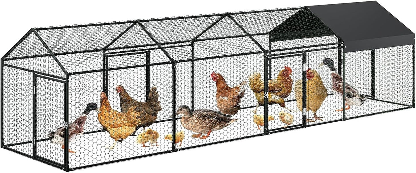 Metal Chicken Coop Walk In Chicken Run Outdoor Hen House Habitat Cage W/ Cover
