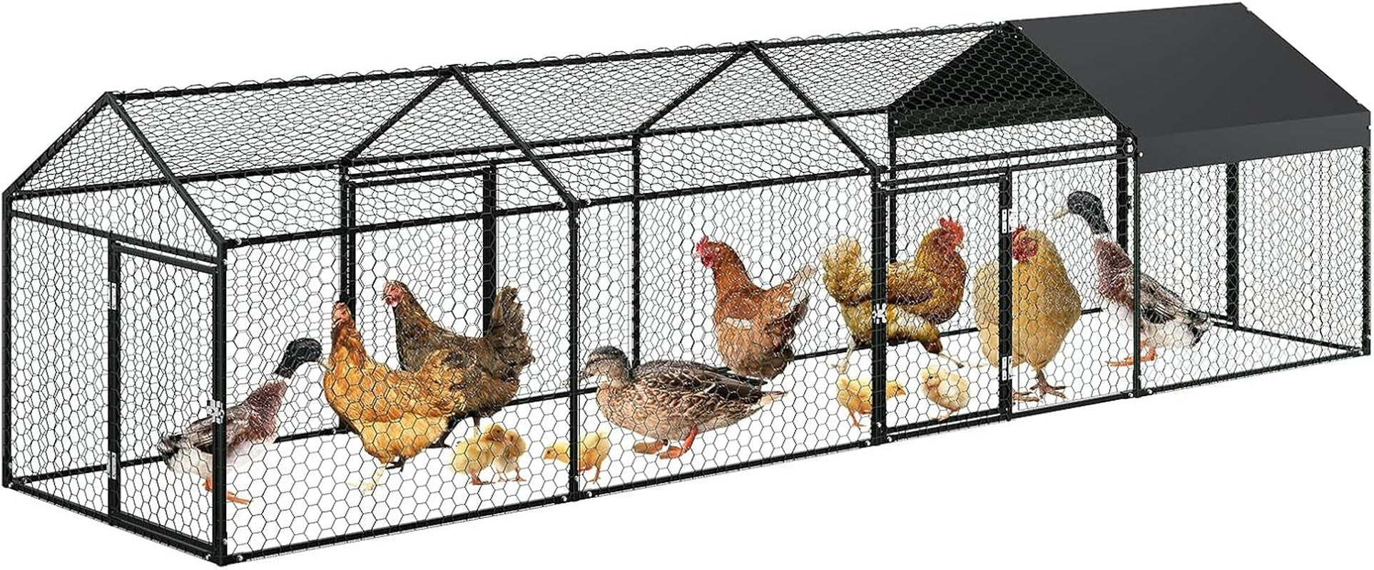 Metal Chicken Coop Walk In Chicken Run Outdoor Hen House Habitat Cage W/ Cover