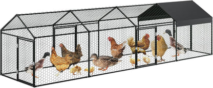 Metal Chicken Coop Walk In Chicken Run Outdoor Hen House Habitat Cage W/ Cover
