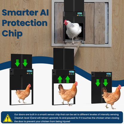 Solar Automatic Chicken Coop Door,  Chicken Coop Door Opener with LCD Screen, Light Sensor/ Timer/ Remote Control Auto chicken Doors, Anti Pinch Waterproof Coop Door, Ideal for Chicken Breeding