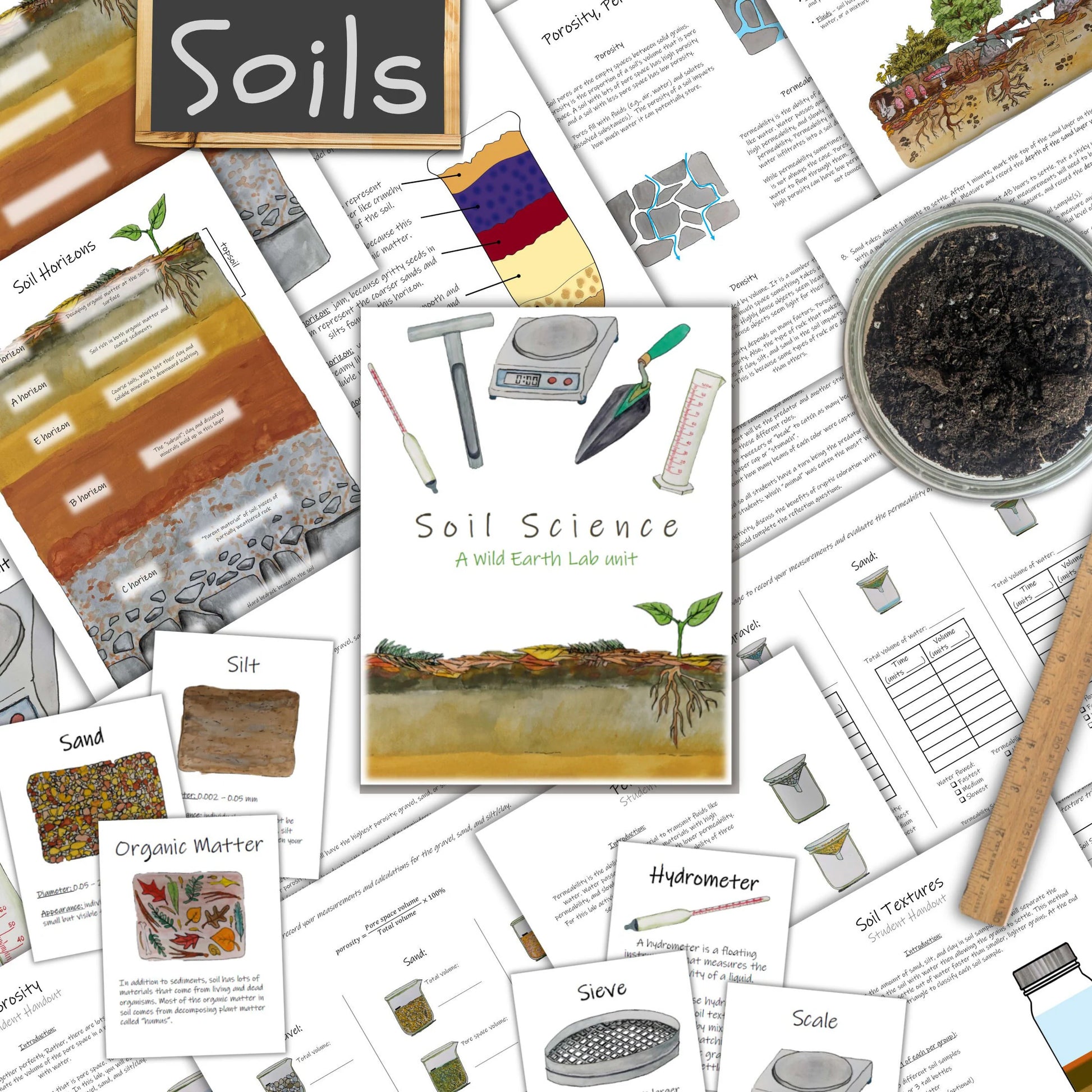 Soil Science Unit: with 5 science lab activities! Study porosity, permeability, soil textures, soil horizons, and more!