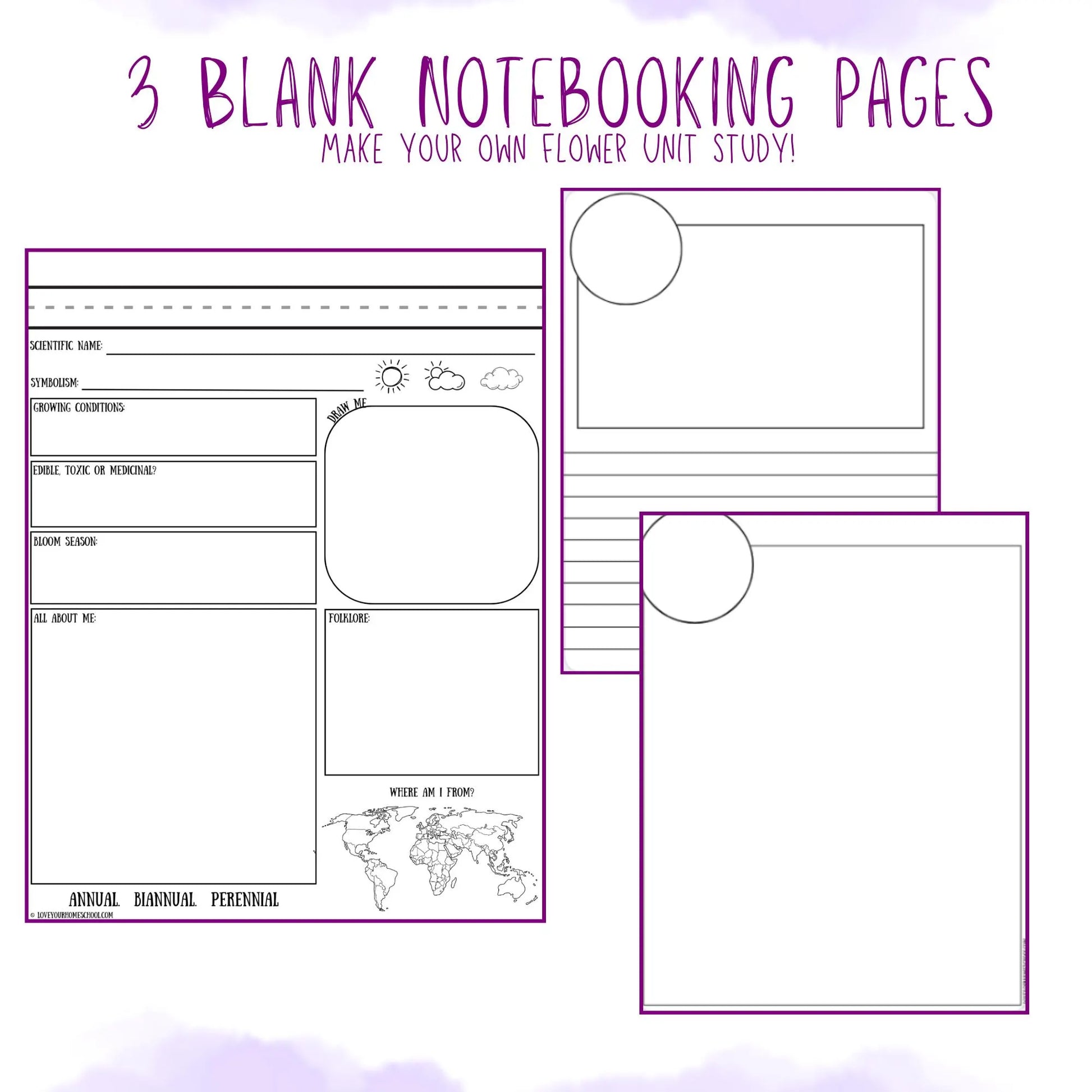 HUGE Homeschool Flower Notebooking Pack 322 Pages Flower Garden Unit Study Worksheets Curriculum Nature Journal Flashcard Coloring Page
