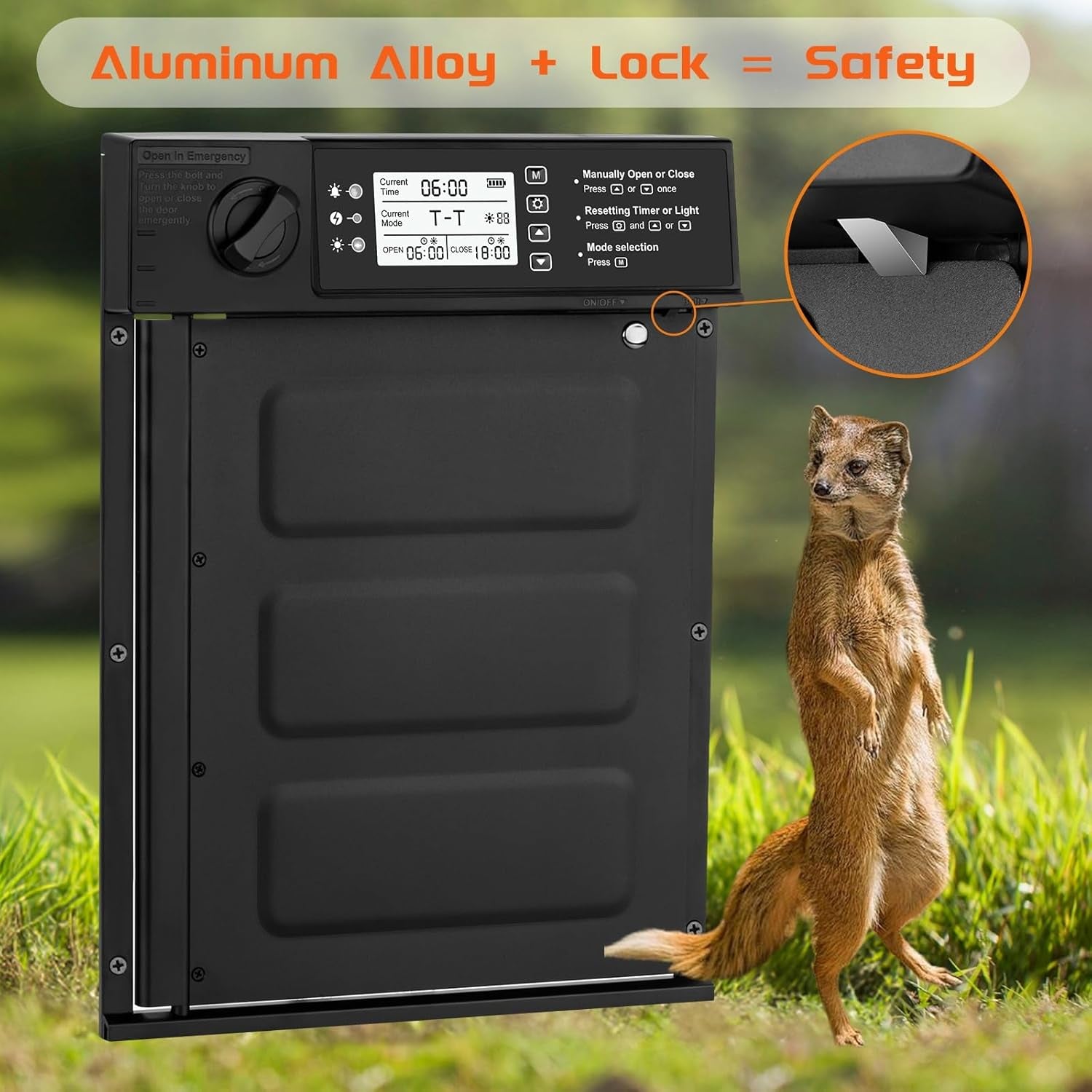 Automatic Chicken Coop Door Solar Powered, Cold Weather Electric Chicken Door Large Size Aluminum Door with Light Sensor & Timer with Power Off Emergency Mode 14.9" H x 11" W