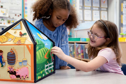 Award-Winning Early Language-Building Reversible Felt Playset. Interactive Felt Farm Toy: Fun, Sensory. Can be used flat or 3-D. 35 pcs.