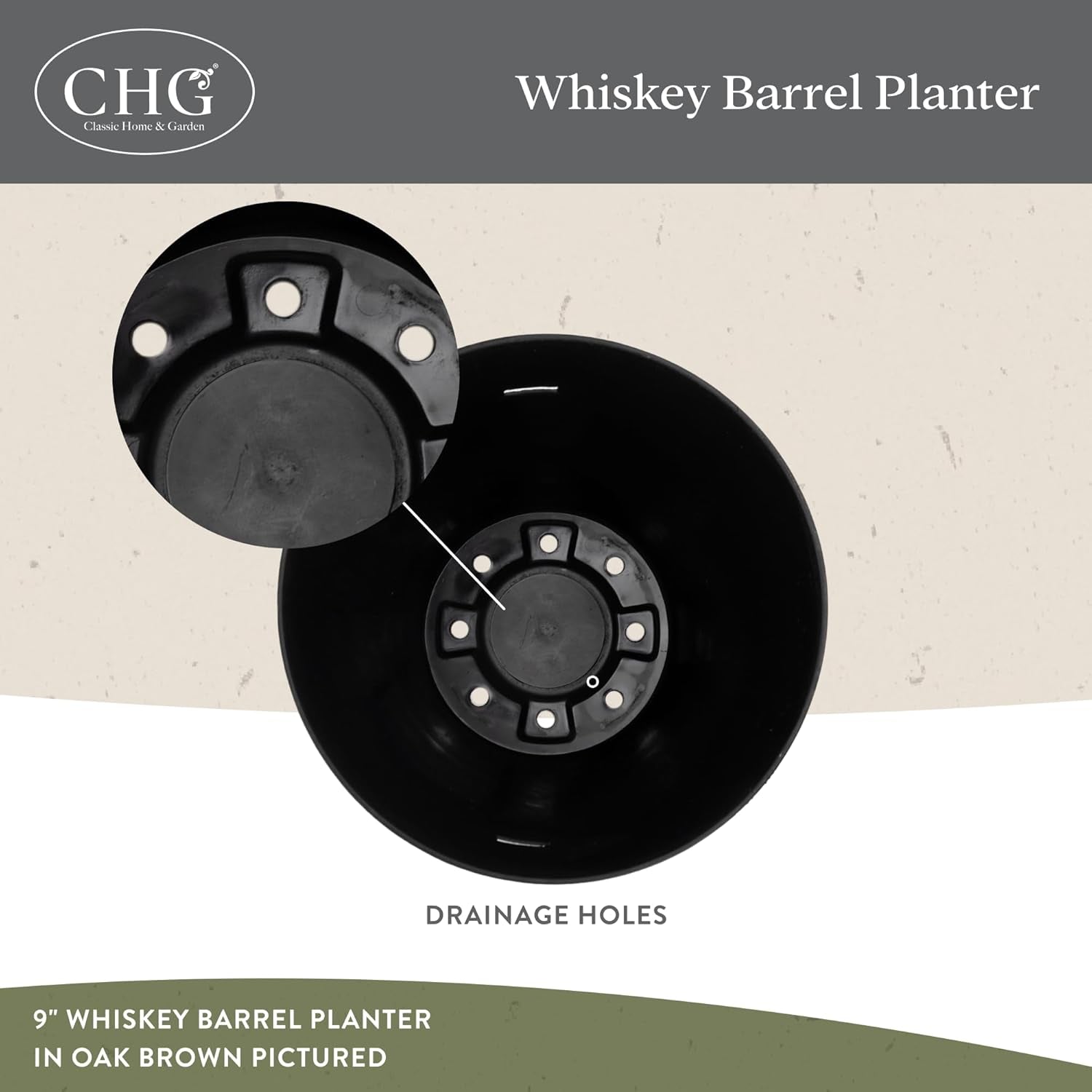 Whiskey Barrel Planter, 20.5", Walnut Brown