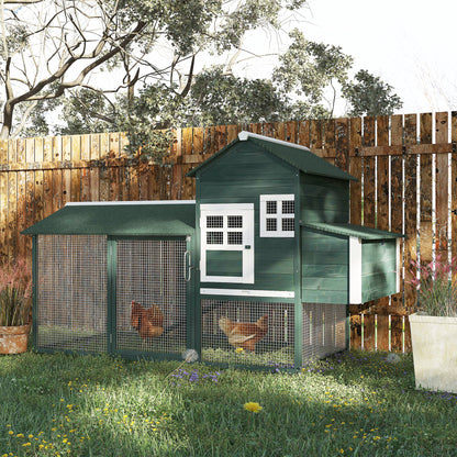 PawHut 84'' Chicken Coop Deluxe Wooden House Hen Backyard Poultry Hutch Run Box