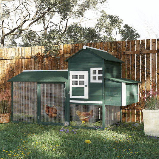 PawHut 84'' Chicken Coop Deluxe Wooden House Hen Backyard Poultry Hutch Run Box