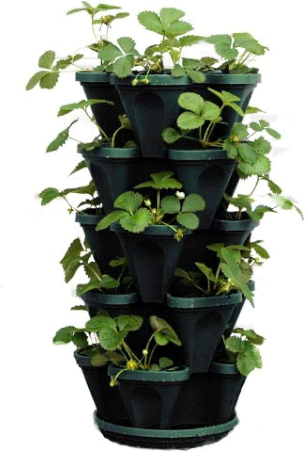 1305-HG 5-Tier Stackable Strawberry, Herb, Flower, & Vegetable Planter - Vertical Gardening Indoor / Outdoor Stacking Garden Pots Hunter Green, 22.5 Quarts