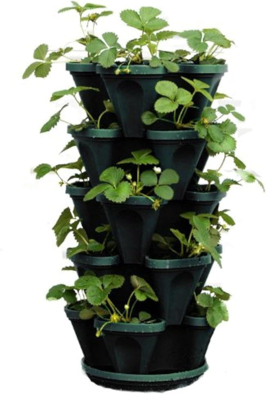1305-HG 5-Tier Stackable Strawberry, Herb, Flower, & Vegetable Planter - Vertical Gardening Indoor / Outdoor Stacking Garden Pots Hunter Green, 22.5 Quarts