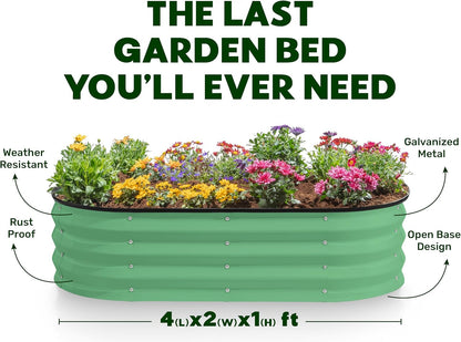 Galvanized Raised Garden Beds Outdoor // 4×2×1 ft Planter Raised Beds for Gardening, Vegetables, Flowers (Light Green) // Large Metal Garden Box