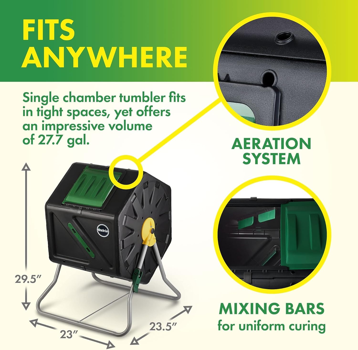 Compost Tumbler Single Chamber – Easy-Turn Composter Tumbler Outdoor for Fast Composting – Heavy-Duty Composting Bin with 1 Sliding Door (1 x 27.7 Gallon / 105 Liter)