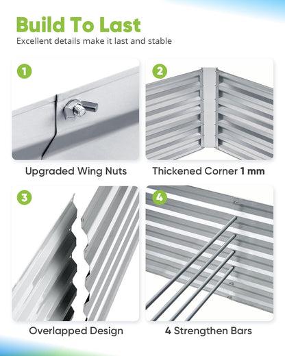 Galvanized Raised Garden Bed 6x3x2 Ft Metal Planter Box Bottomless for Backyard, Include 1 pc Tomato Cage, Silver