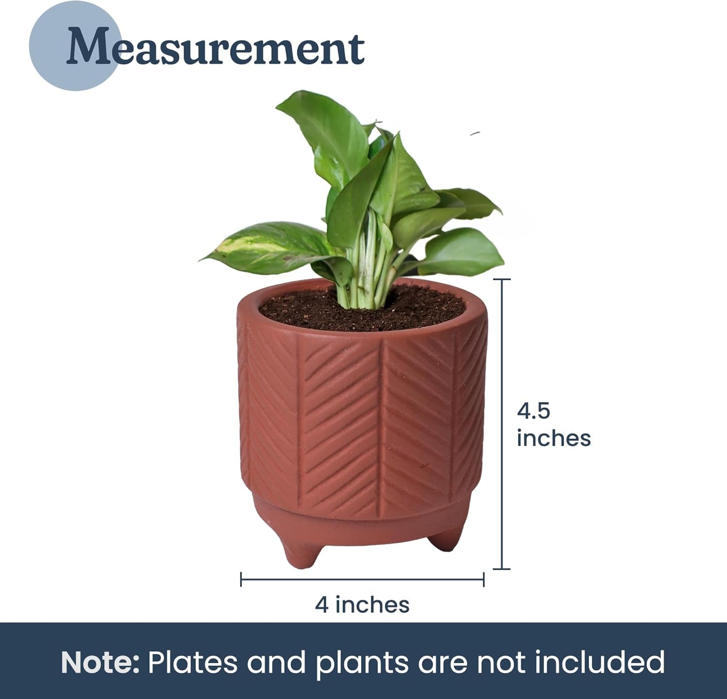 FINE Living 4 Inch Terracotta Pot with Chevron Pattern, Boho Ceramic Planter Clay Pots for Indoor Plants, Succulent Planter with Drainage Hole and Mesh Net, Garden & Home Decor