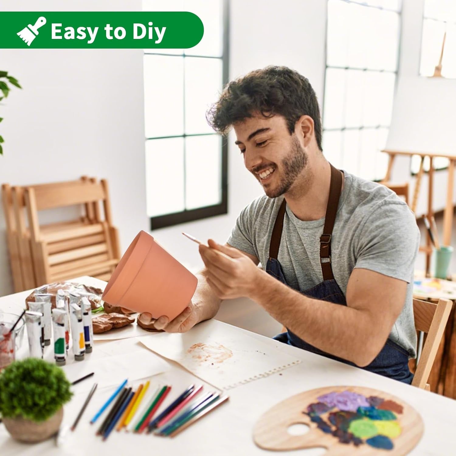 6 Pack 6 Inch Terracotta & Clay Pots with Saucer for Plants, Large Terra Cotta Plant Pot with Drainage Hole, Flowerpot for Indoor Outdoor Plants, Crafts, Wedding Favor