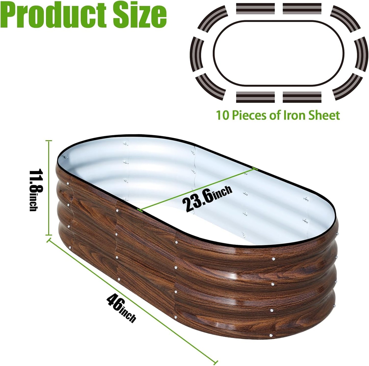 Galvanized Raised Garden Bed, 4x2x1ft Oval Metal Planter Box for Planting Outdoor Plants Vegetables