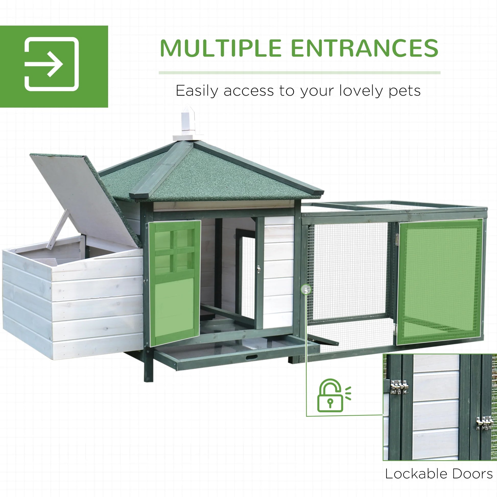 Chicken Coop Hen House /w Cottage Style, Green
