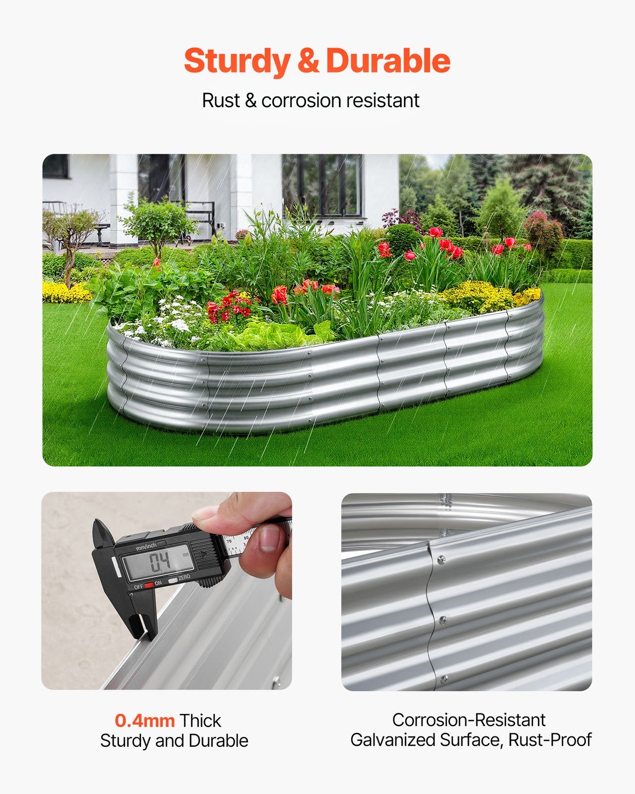 VEVOR Metal Raised Garden Bed Galvanized Planter Box 6x3x1 ft Galvanized Color
