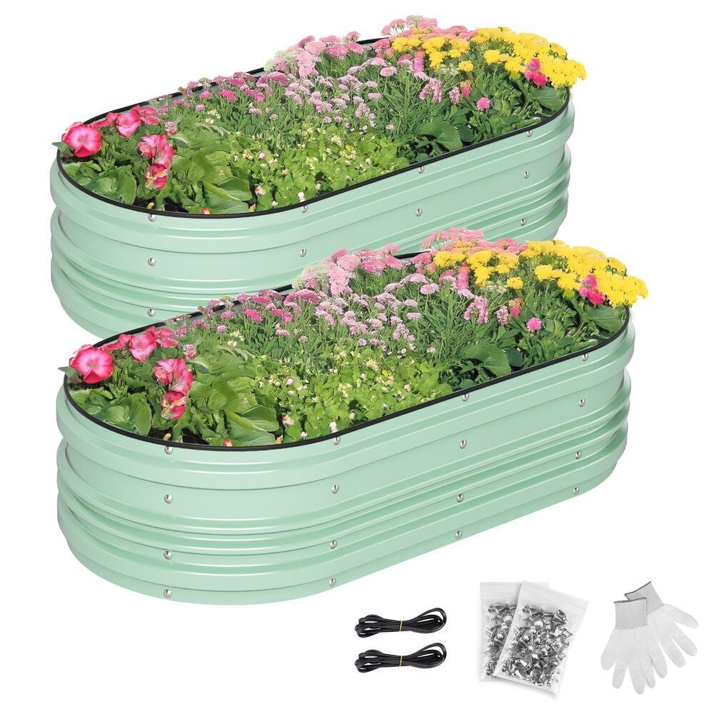 WORKPRO 2PC Metal Planter Box Galvanized Raised Garden Bed Set 4X2X1Ft Patio Kit