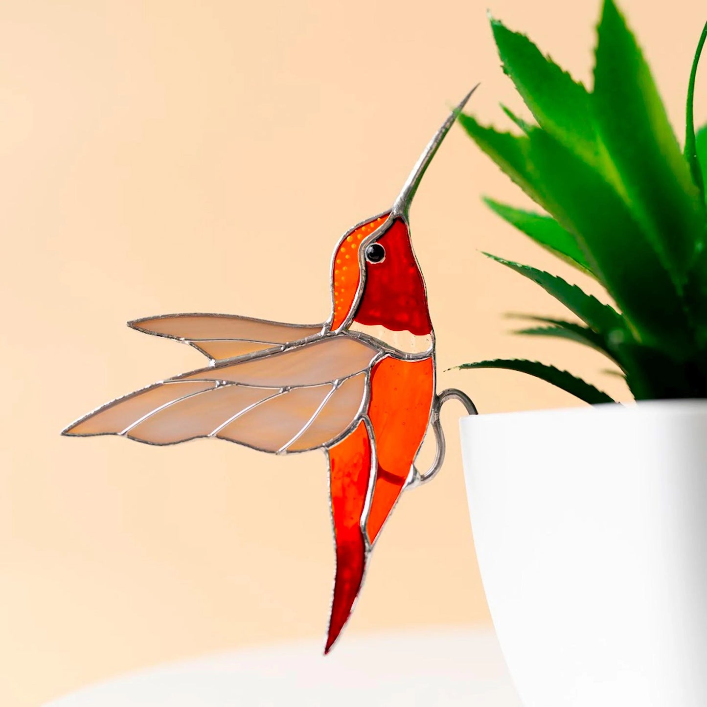 Stained Glass Hummingbird Planter Decoration Bird suncatcher Beautiful handmade gift for Father’s Day Adds charm to plants and windows