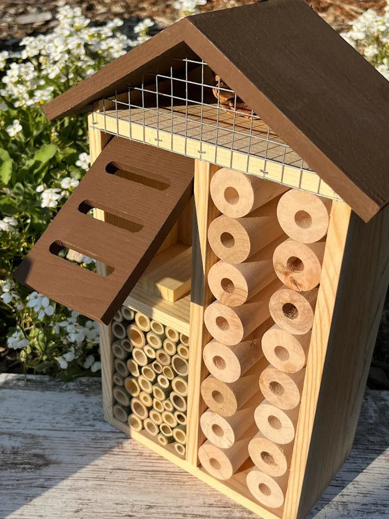 Sunny Pollinator Hotel: Native Bee House, Organic Gardening Gift