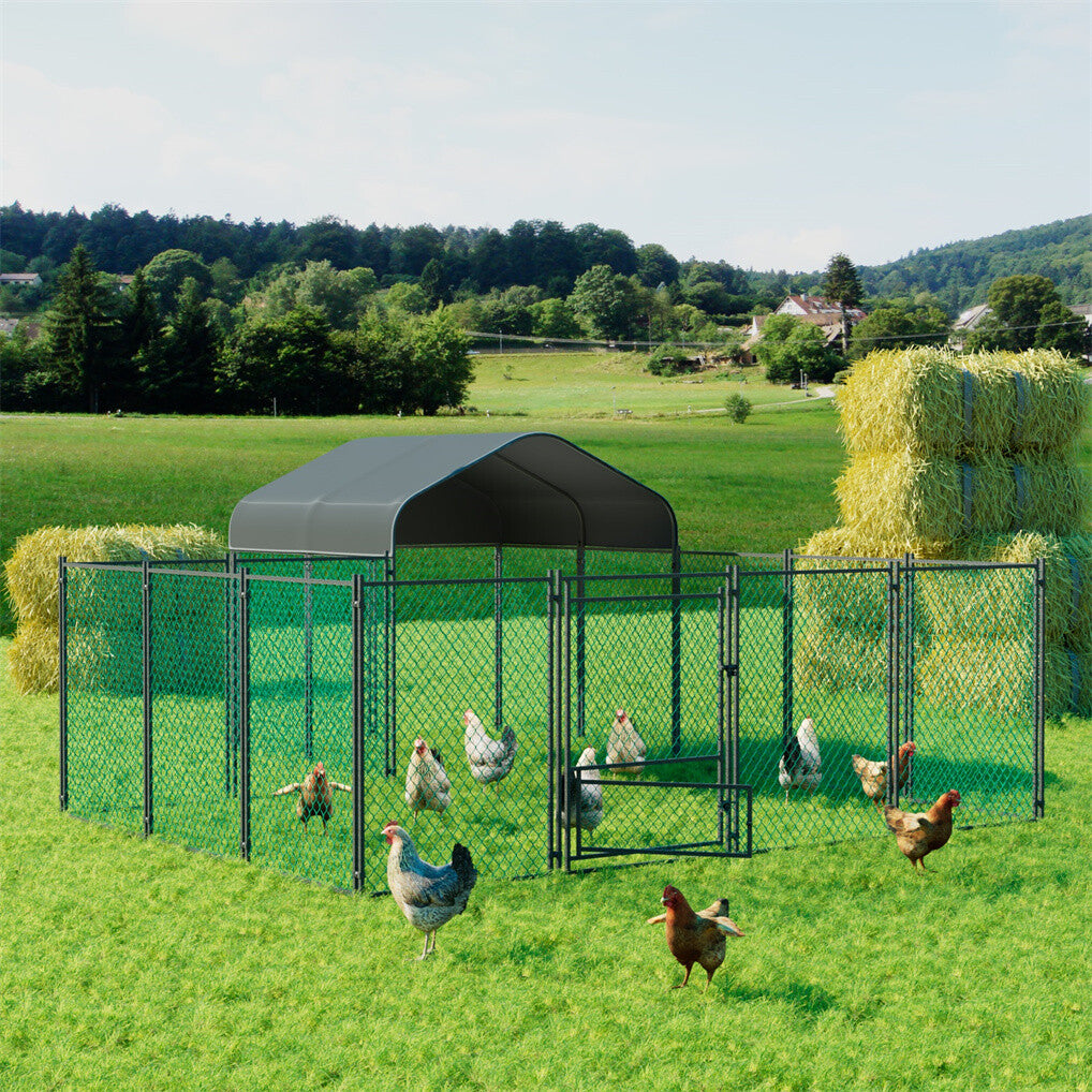 Heavy Duty Metal Chicken Coop Outdoor Metal Walk-in Hen House w Waterproof Cover