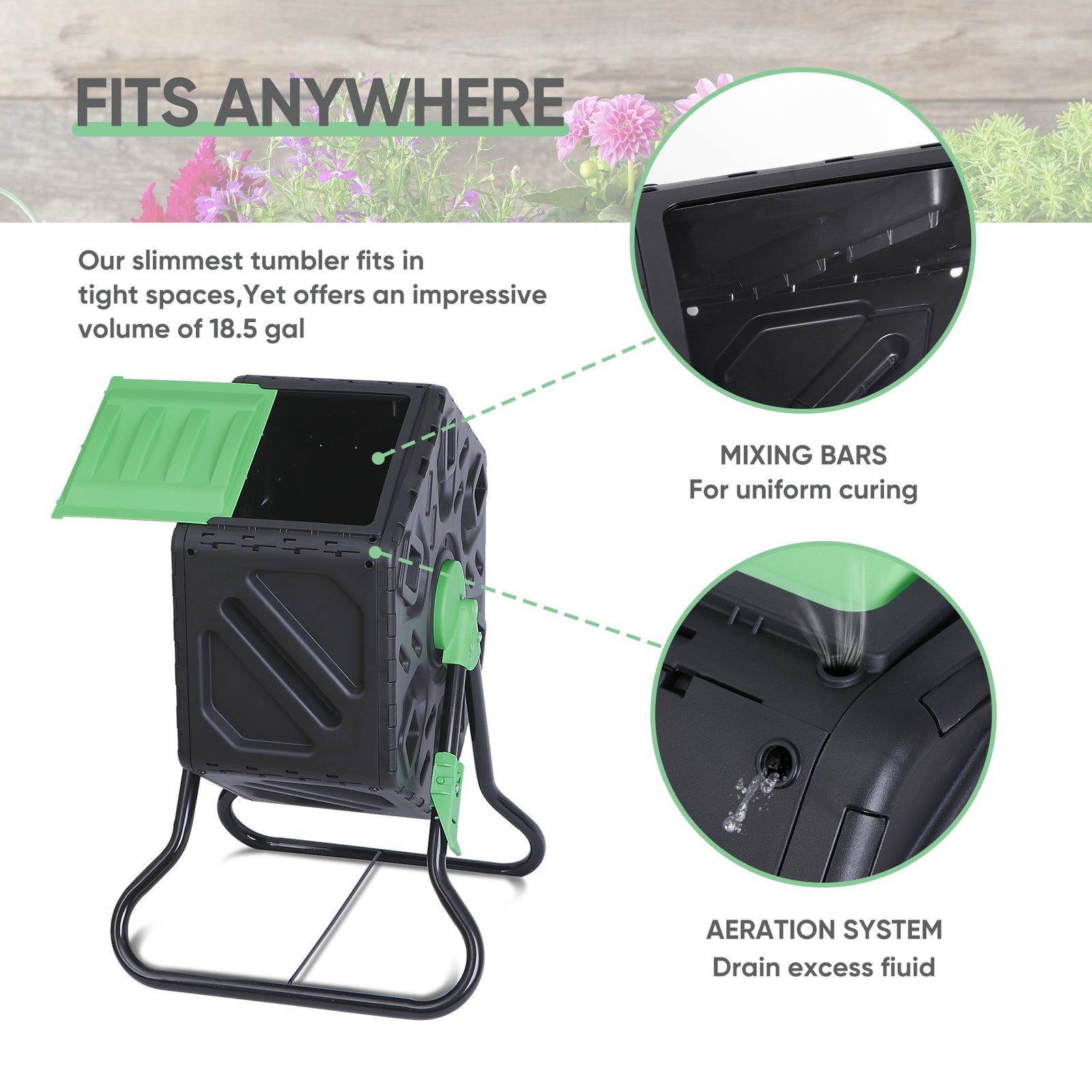 Large Chamber Compost Tumbler Composter with 2 Sliding Doors Fast-Working